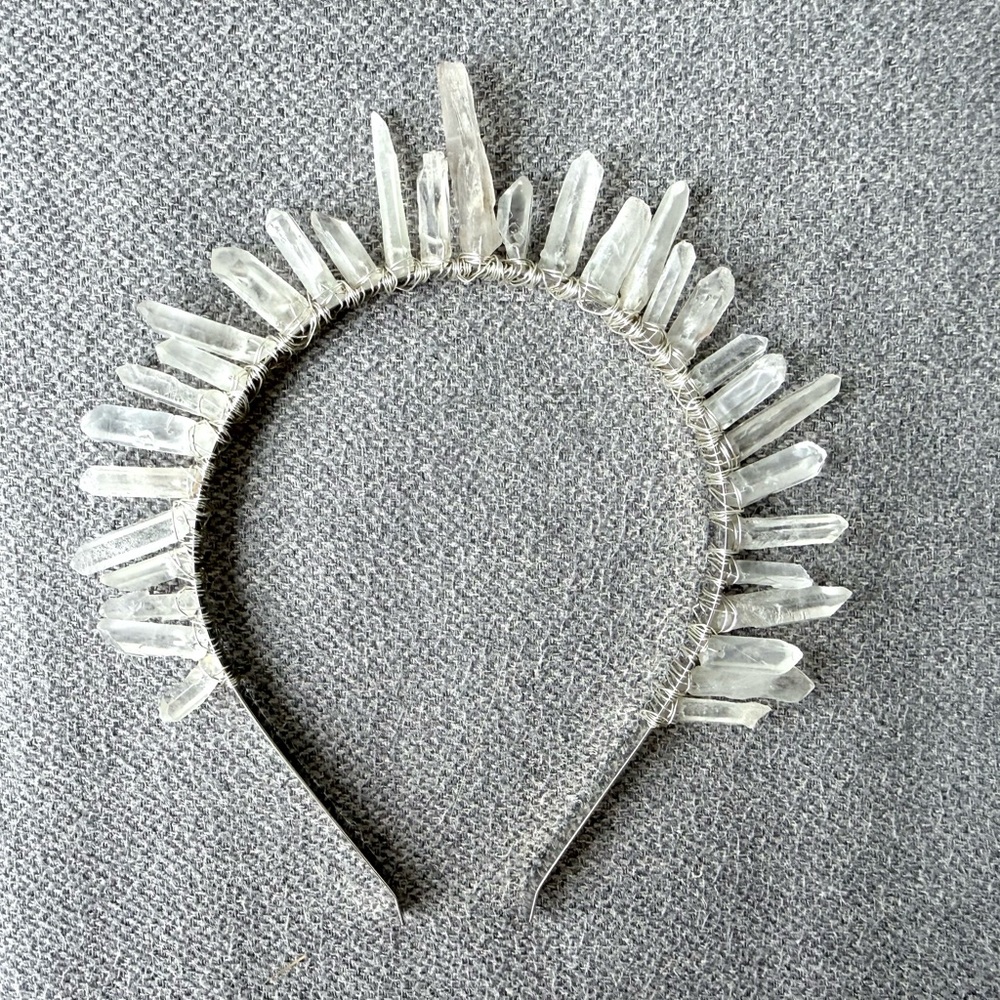 Natural Clear Crystal Crown Headband Quartz Tiara Festival Bridal Cosplay